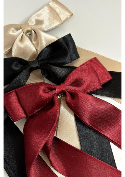 Çift Saten Fiyonk Kurdele Toka Bordo-Krem-Siyah 3'lü Paket fiyatları