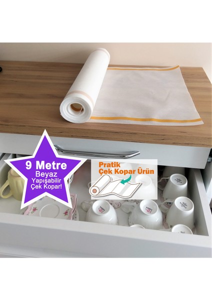 Shelfmat Pratik Çek Kopar Yapışabilir Çekmece Düzenleyici/raf Örtüsü Antibakteriyel Kumaş 9 Metre Beyaz