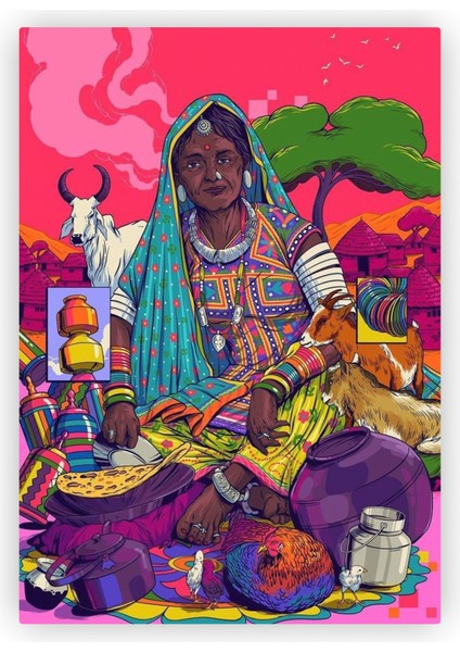 Hintli Kadın Mapusa Pazarı Hindistan Ahşap Poster 20 x 29 cm