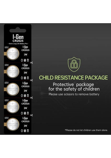 I-Gen CR2025 Pil 5'li Paket Lityum Düğme Pil 3V 2025