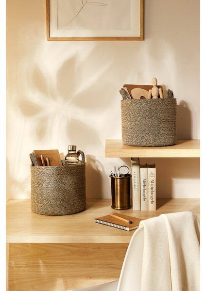 Ocean Home Te x tile 2'li Siyah Kırçıllı Jüt Halat Sepet Set 26 x 22 cm