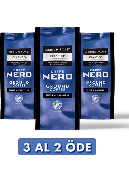Classico Original Öğütülmüş Çekirdek Kahve 3 Paket (600GR)