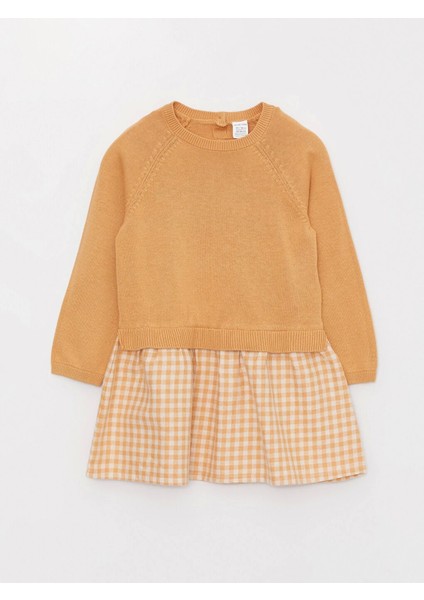 Lcw Baby Bej Bisiklet Yaka Ekose Kız Bebek Elbise