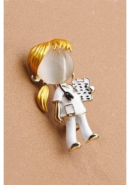 Kadın Doktor Veya Hemşire Karakterli Mineli Yaka Iğnesi Broş