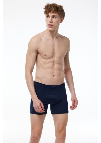 Erkek Lacivert 2 Li Pamuk Elastan Uzun Boxer 2M073