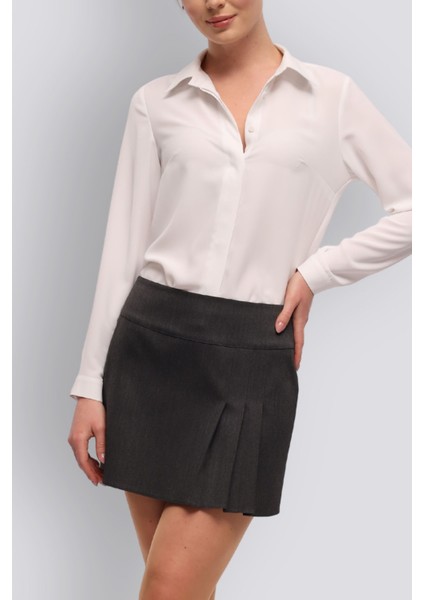 Luna | Pileli Mini Etek - Antrasit