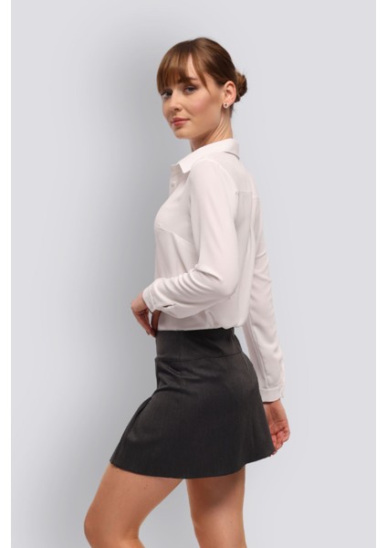 Luna | Pileli Mini Etek - Antrasit modelleri