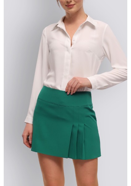 Luna | Pileli Mini Etek - Benetton Yeşili
