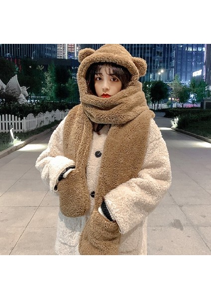 Peluş Ayı Şapka Eşarp Hepsi Bir Arada Tek Beden (Yurt Dışından)