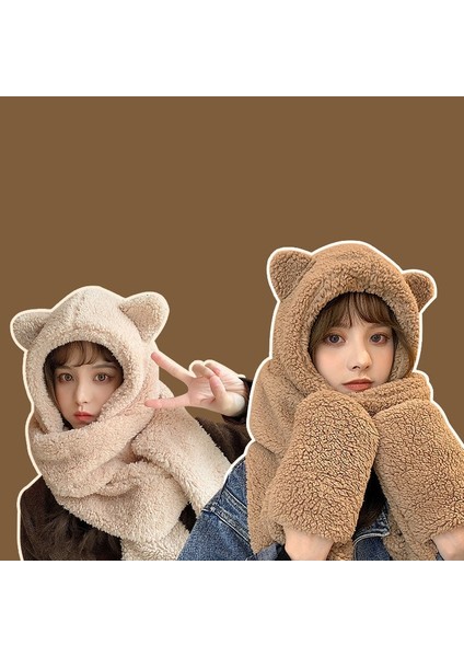 Peluş Ayı Şapka Eşarp Hepsi Bir Arada Tek Beden (Yurt Dışından)