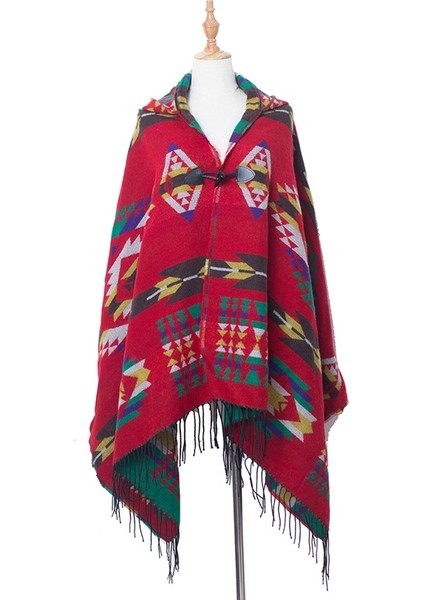 Etnik Stil Kapüşonlu Pelerin Şal 135-175CM (Yurt Dışından)