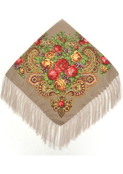 90 x 90CM Etnik Stil Retro T Kare Eşarp 90 x 90CM Haki (Yurt Dışından)
