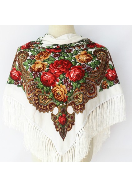 90 x 90CM Etnik Stil Retro T Kare Eşarp 90 x 90CM Haki (Yurt Dışından)