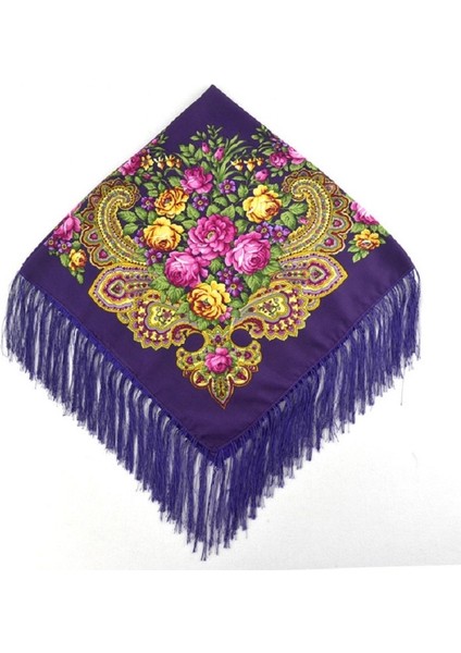 90 x 90CM Etnik Stil Retro T Kare Eşarp 90 x 90CM Mor (Yurt Dışından)