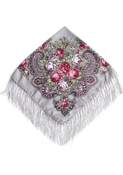 90 x 90CM Etnik Stil Retro T Kare Eşarp 90 x 90CM Gri (Yurt Dışından)