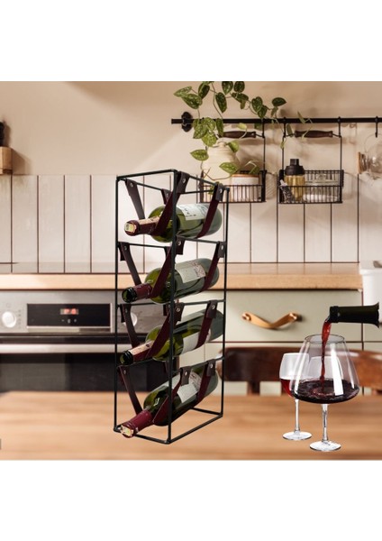 4 Lü Modern Dekoratif Deri Şarap Viski Şampanya Wine Rack Drink Içki Standı