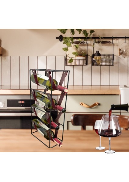 4 Lü Modern Dekoratif Deri Şarap Viski Şampanya Wine Rack Drink Içki Standı