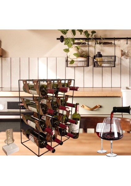 12 Li Metal Deri Viski Şarap Şampanya Içecek Standı Wine Rack Drink Standı