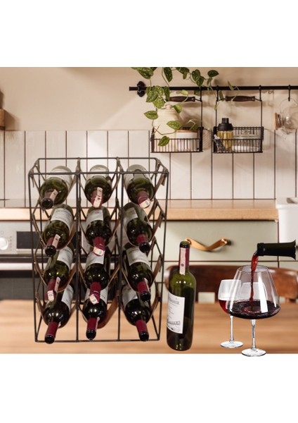 12 Li Metal Deri Viski Şarap Şampanya Içecek Standı Wine Rack Drink Standı