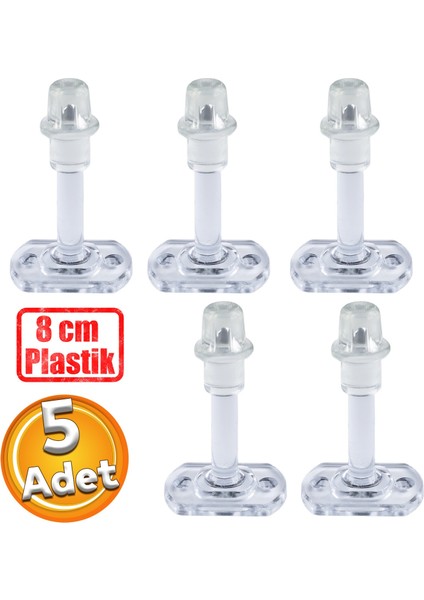 5 Adet Mobilya Kapı Arkası Kolu Stoperi Tamponu (Plastik Şeffaf 8 Cm) Stopu Durdurucusu Tutucu Tutacağı