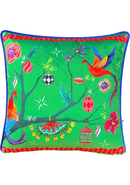 Yılbaşı Temalı Krem Kadife Kırlent Kılıfı 45 x 45
