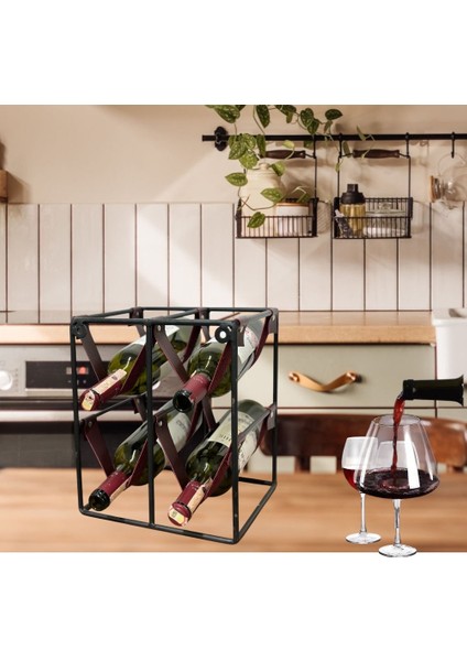 Modern 4 Lü Metal ve Deri Şarap Viski Şampanya Standı Dekoratif Wine Rack Drink Stand