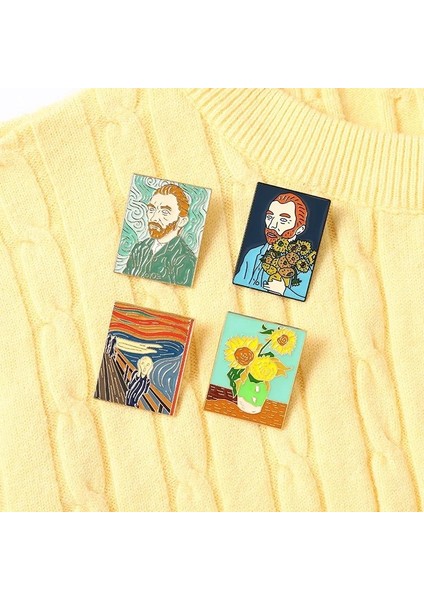 STYLE-8XZ1328-1 Yaratıcı Geometrik Kareler Yıldızlı Gökyüzü Yağlıboya Manzara Emaye Pimleri Güneş Ay Gündoğumu Çiçekler Kedi Alaşım Broş Rozet Takı (Yurt Dışından) modelleri