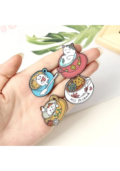 XZ1595 Kahve Fincanı Broş Kedi Broş Kahve Broş Kahve Dükkanı Garson Broş Alaşım Emaye Yavru Kedi Aksesuarları Broş Rozeti Yaka Pin (Yurt Dışından) indirimleri