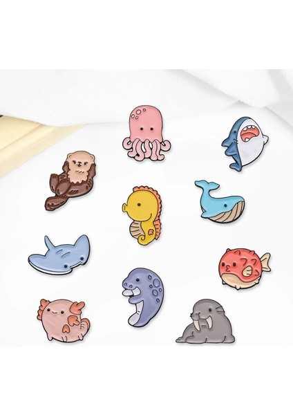 Style.10 Yaratıcı Trendy Karikatür Deniz Hayvan Köpekbalığı Yağ Damlası Yaka Broş Rozet Pin Denim Çanta Hediye Erkek Kadın Moda Takı Aksesuarları (Yurt Dışından) modelleri