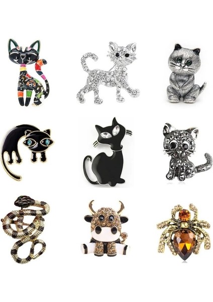 Stil 9 Yaratıcı Emaye Kedi Arı Broş Hayvan Yavru Tavşan Pin Kadınlar Için Okul Çantası Kedi Broş Takı ile Rhinestone Eşarp Toka (Yurt Dışından) fiyatları