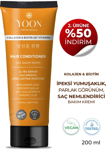 Biotin B7 ve Kolajen İçeren Vegan Saç Kremi, Nemlendiren, Besleyici ve Onarıcı Saç Bakım Kremi 200 ml