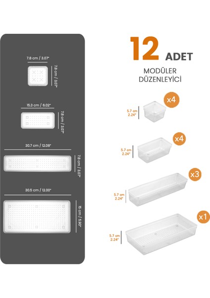 12 Parça Modüler Kaşıklık Seti - Ayarlanabilir Mutfak Çekmece Içi Düzenleyici Organizer Şeffaf fiyatları