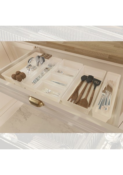 12 Parça Modüler Kaşıklık Seti - Ayarlanabilir Mutfak Çekmece Içi Düzenleyici Organizer Şeffaf fırsatları