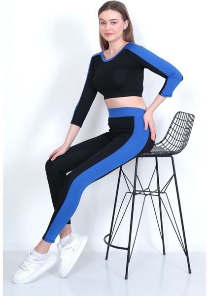 Kadın Yüksek Bel Likralı Toparlayıcı Dalgıç Kumaş Koşu & Fitness Yoga & Pilates Uzun Kol Crop-Tayt Takım