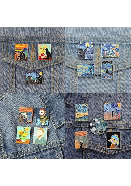 XZ8503 Eğlenceli Van Gogh Yağlıboya Emaye Pimleri Özel Yıldızlı Gece Çığlık Yok Yüz Adam Dalga Broş Yaka Rozeti Sanat Takı (Yurt Dışından) fiyatları