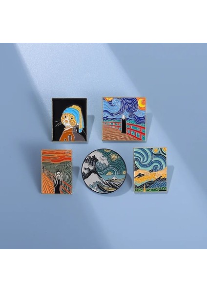 XZ8503 Eğlenceli Van Gogh Yağlıboya Emaye Pimleri Özel Yıldızlı Gece Çığlık Yok Yüz Adam Dalga Broş Yaka Rozeti Sanat Takı (Yurt Dışından) fırsatları