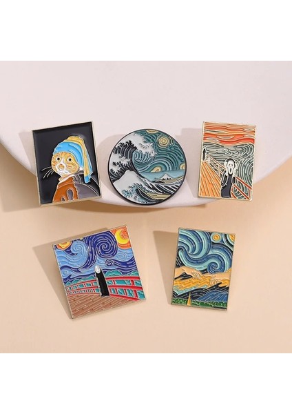 XZ8503 Eğlenceli Van Gogh Yağlıboya Emaye Pimleri Özel Yıldızlı Gece Çığlık Yok Yüz Adam Dalga Broş Yaka Rozeti Sanat Takı (Yurt Dışından) indirimleri