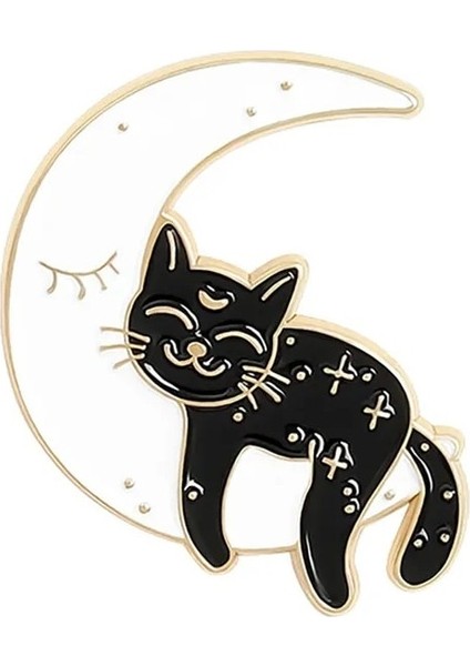 XZ3409 Kedi Pimi Kafatası Kedi Pimi Cadılar Bayramı Sihirbazı Şapka Çift Güneş Ay Siyah Beyaz Kedi Sırt Çantası Giyim Alaşım Emaye Yaka Iğnesi Broşlar (Yurt Dışından)
