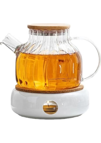 Bambu Zarafeti, Dilimli Model 1500 ml Süzgeçli Cam Demlik Bitki Çayları ,borosilikat , Sürahi