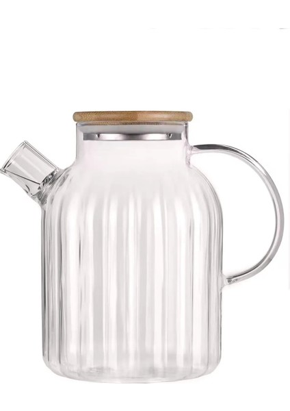 Bambu Zarafeti, Dilimli Model 1500 ml Süzgeçli Cam Demlik Bitki Çayları ,borosilikat , Sürahi