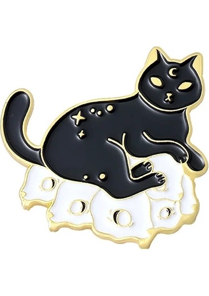 XZ4381 Kedi Broş Kafatası Kedi Broş Cadılar Bayramı Sihirbazı Şapka Çift Kedi Güneş Ay Kedi Broş Siyah Beyaz Kedi Alaşım Emaye Rozeti Yaka Iğnesi (Yurt Dışından)
