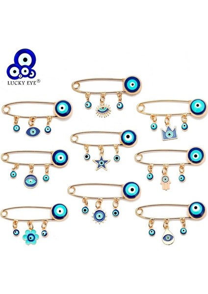 Stil 3 Şanslı Göz Mavi Türk Nazar Broş Pin Kadın Erkek Damlama Yağ Çiçek Taç Yıldız Hamsa El Charm Moda Takı BD52 (Yurt Dışından) fiyatları