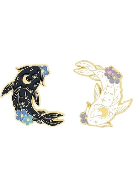 Stil-Set Karikatür Sevimli Hayvan Çiçek Balık Emaye Pimleri Siyah Beyaz Koi Sazan Seti Alaşım Broş Rozet Aksesuarları Kadın Takı Hediye Çocuk Için (Yurt Dışından)