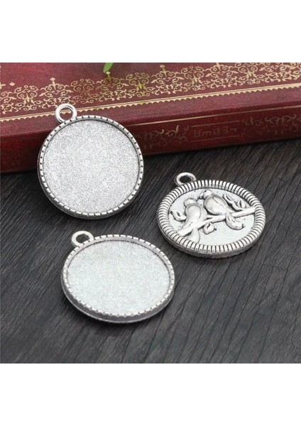 A4-35 Yeni Moda 5 Adet 25MM Iç Boyut Siyah Antik Gümüş Kaplama Bronz Çiçek Basit Stil Cabochon Taban Ayarı Charms Kolye (Yurt Dışından)