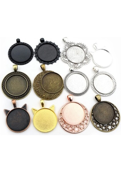 A3-03 Yeni Moda 5 Adet 25MM Iç Boyutu Antik Gümüş Altın Siyah Kaplama Deldi Yıldız Cabochon Taban Ayarı Charms Kolye (Yurt Dışından)