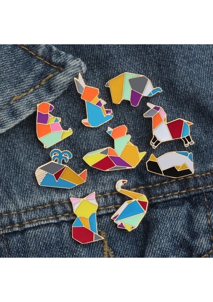 Penguen Moda Origami Vinç Tavşan Penguen Fil Kedi Kaz Balina At Broş Renkli Ekleme Hayvan Emaye Pimleri Rozetleri Takı (Yurt Dışından) modelleri