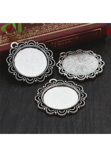 A6-37 Yeni Moda 5 Adet 25MM Iç Boyut Siyah Antik Gümüş Kaplama Bronz Çiçek Basit Stil Cabochon Taban Ayarı Charms Kolye (Yurt Dışından)