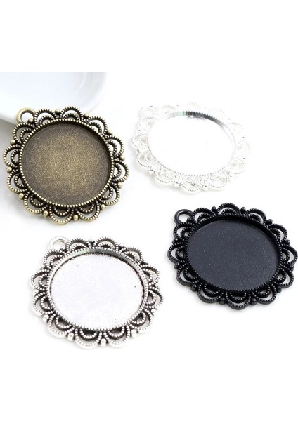 A6-37 Yeni Moda 5 Adet 25MM Iç Boyut Siyah Antik Gümüş Kaplama Bronz Çiçek Basit Stil Cabochon Taban Ayarı Charms Kolye (Yurt Dışından)
