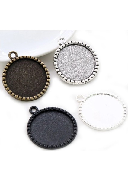 A6-37 Yeni Moda 5 Adet 25MM Iç Boyut Siyah Antik Gümüş Kaplama Bronz Çiçek Basit Stil Cabochon Taban Ayarı Charms Kolye (Yurt Dışından)