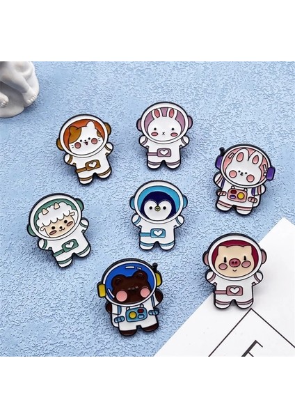 Stil-6 Astronot Spaceman Karikatür Küçük Hayvan Metal Emaye Broş Retro Moda Sevimli Tavşan Koyun Domuz Penguen Rozeti Pin Takı Hediye (Yurt Dışından) fiyatları